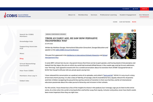 From an early age, he saw how pervasive transphobia was COBIS blog screenshot