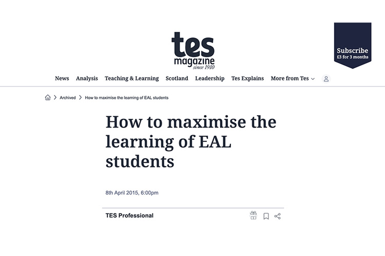How to maximise the learning of EAL students TES article screenshot