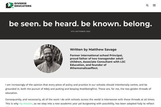 be seen. be heard. be known. belong. Diverse Ed blog screenshot